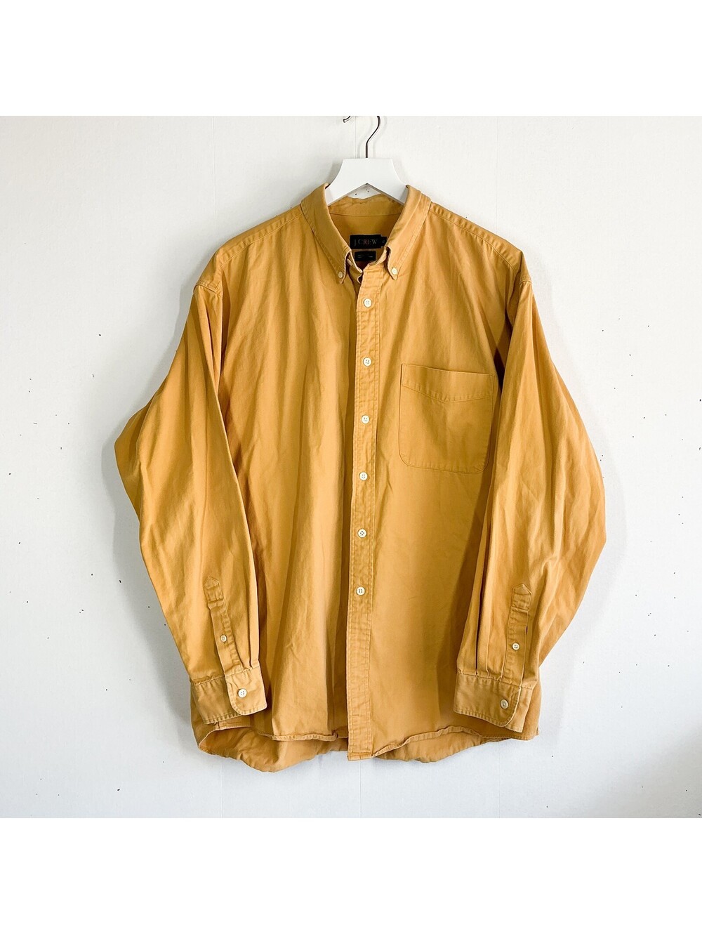 J. Crew Oarsman Vintage 90s Men's Button-Up Shirt Mustard Cotton Long Sleeve XL